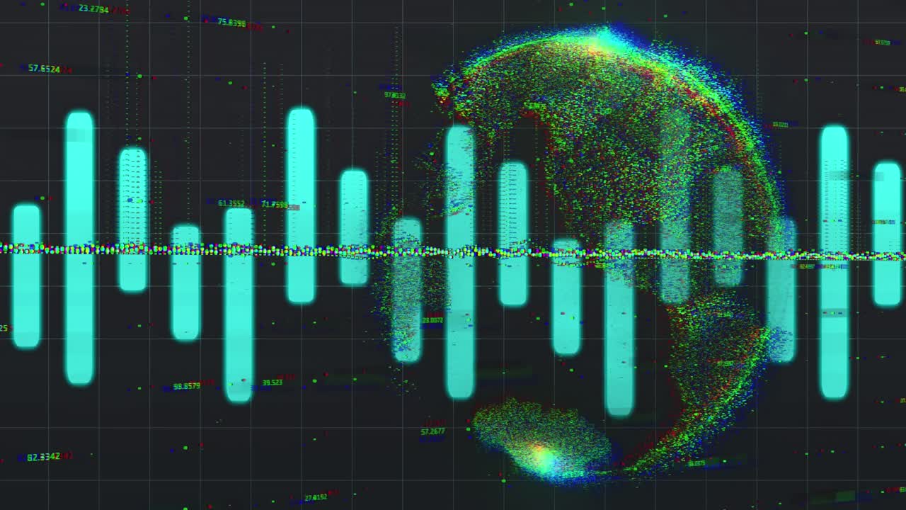 Animation of data processing over globe on black background