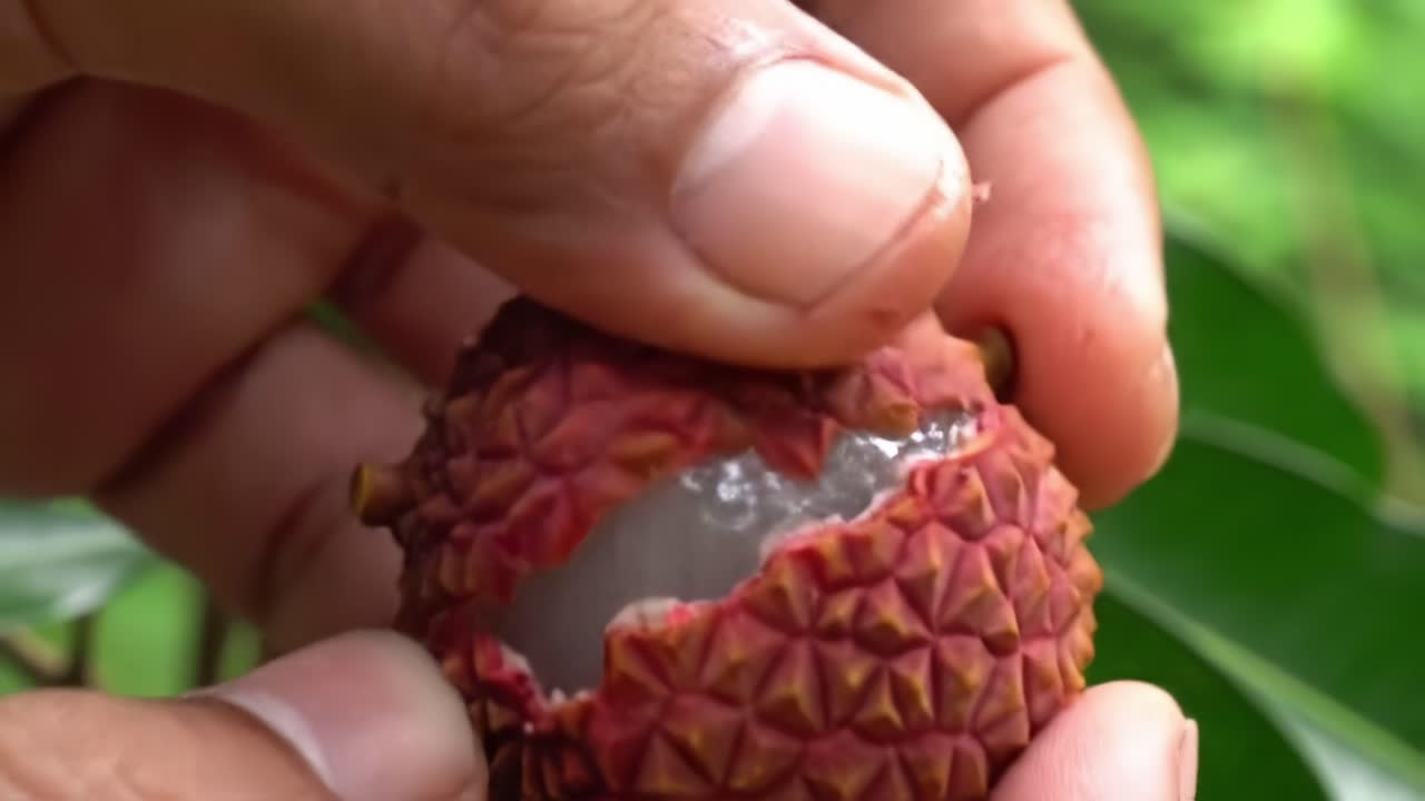 Harvesting Fresh Lychee Fruit in a Tropical Garden During Summer Season