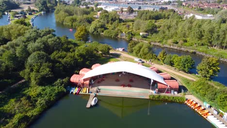 drone-shot-of-swimming-training-center-in-Norwich,-England-during-the-day