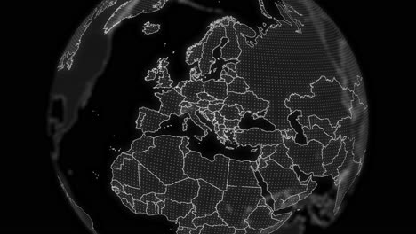 montenegro país alfa para la edición de datos tecnología de análisis globo giratorio, video cinematográfico muestra un globo digital giratorio, haciendo zoom en montenegro país alfa para la edición de plantilla