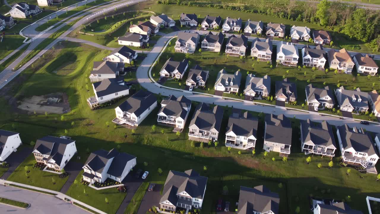 Flying over a suburban homes
