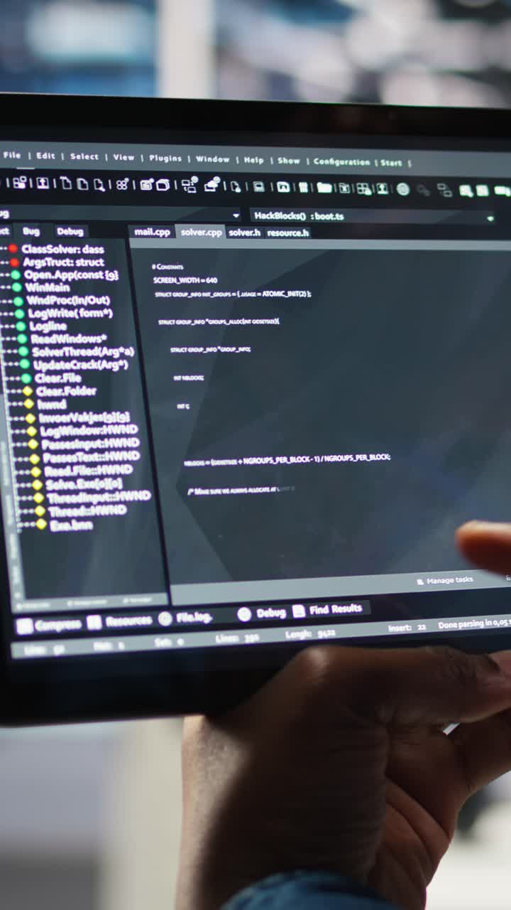 Vertical Video Close Up Of Data Center Software Developer Checking Code On Tablet