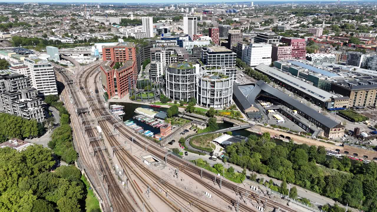 Coal drops yard redevelopment London UK drone,aerial high angle