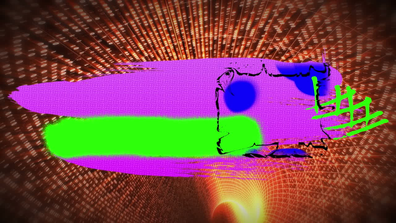 animación de formas abstractas coloridas sobre un túnel hecho de luces naranjas