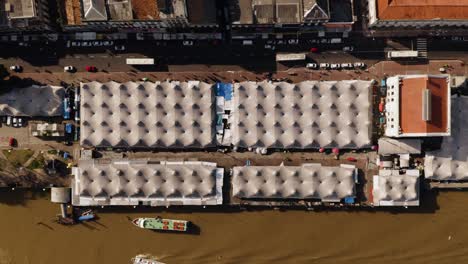 a top-down aerial drone view of the ver-o-peso market in belém, brazil.