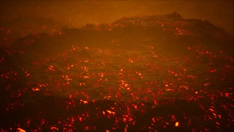 lava fields and hills at active volcano