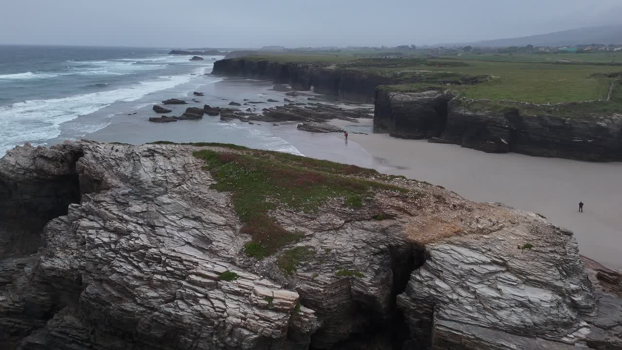 Large rock formation As Catedrais , Cathedrals beach Northern Spain drone,aerial