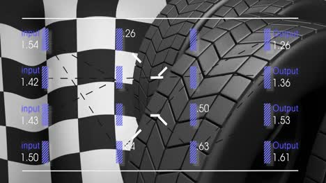 animation of finish flag and data processing over tyres