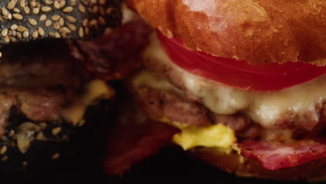 close-up of two delicious burgers