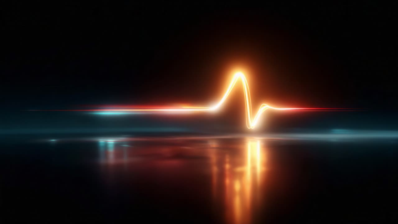 A captivating visual representation of sound waves illustrated through vibrant colored lines against a dark background, showcasing the dynamic fluctuations and rhythm of audio frequencies