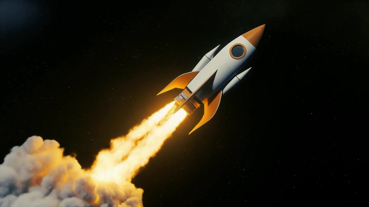 Razzo spaziale a cartone animato che vola nello spazio esterno