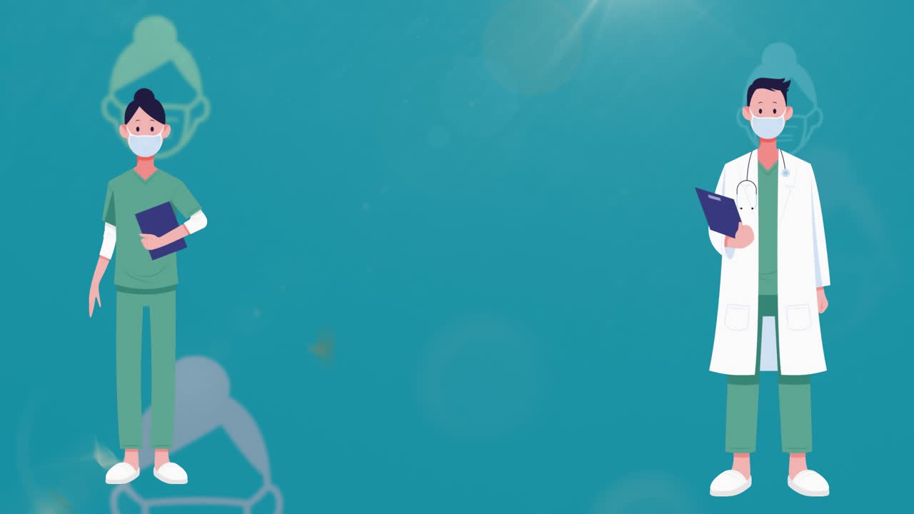 мужчина и женщина-врач поддерживают социальную дистанцию против женщины, носящей иконы маски для лица