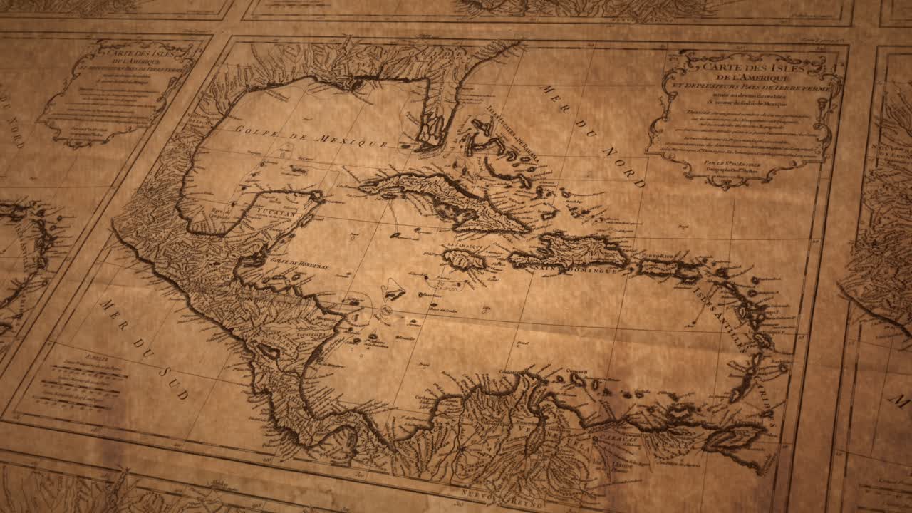 Vintage colonial chart showing Cuba, Yucatán, and Antilles