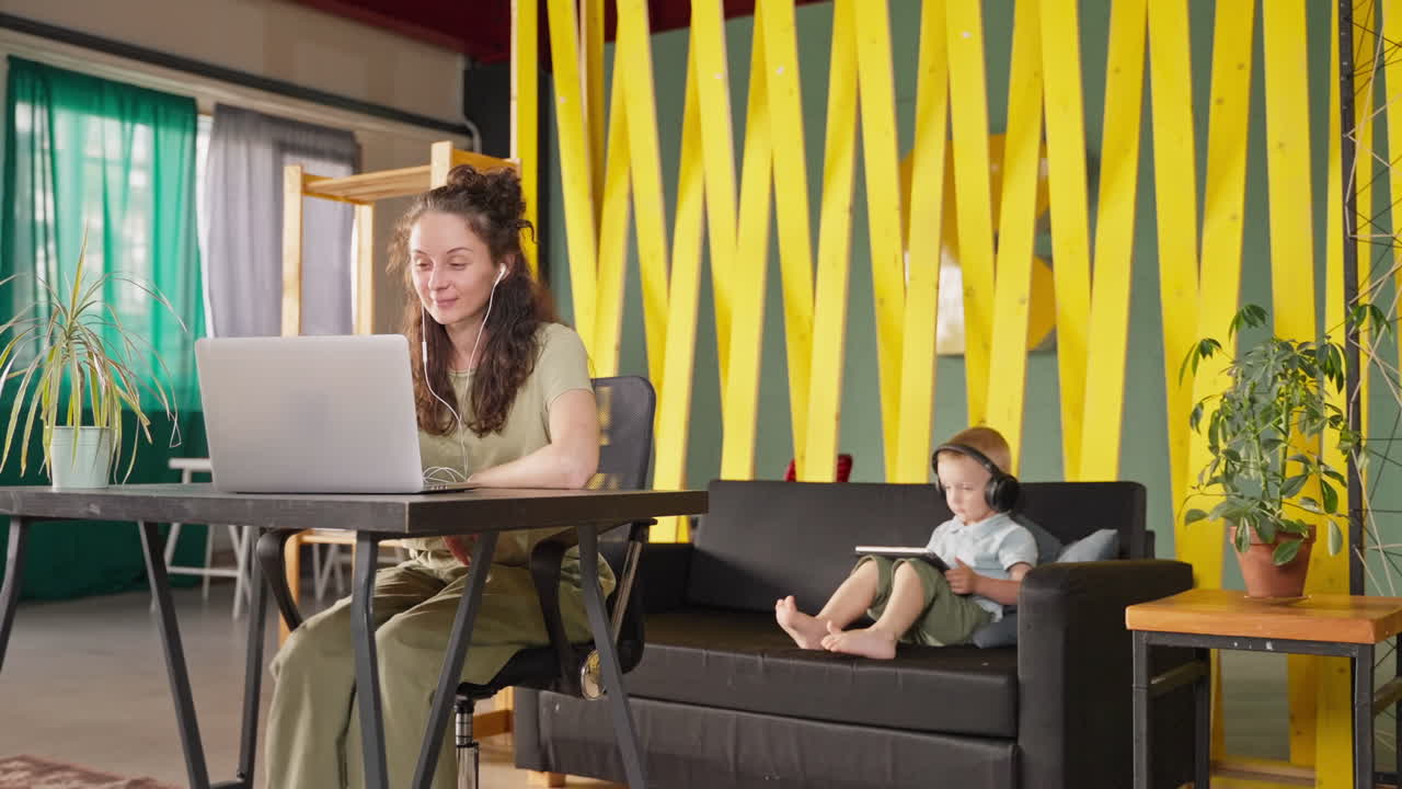 Working Mom and Child at Home
