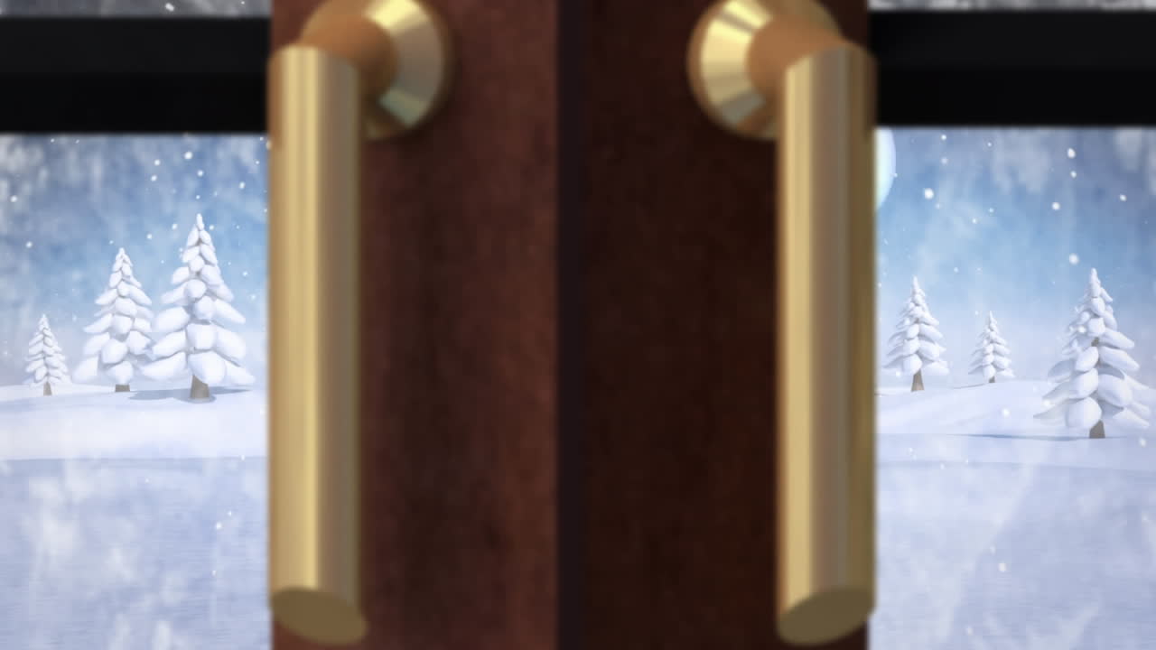 창문 을 통해 볼 수 있는 겨울 풍경 과 산타 슬레이 의 애니메이션