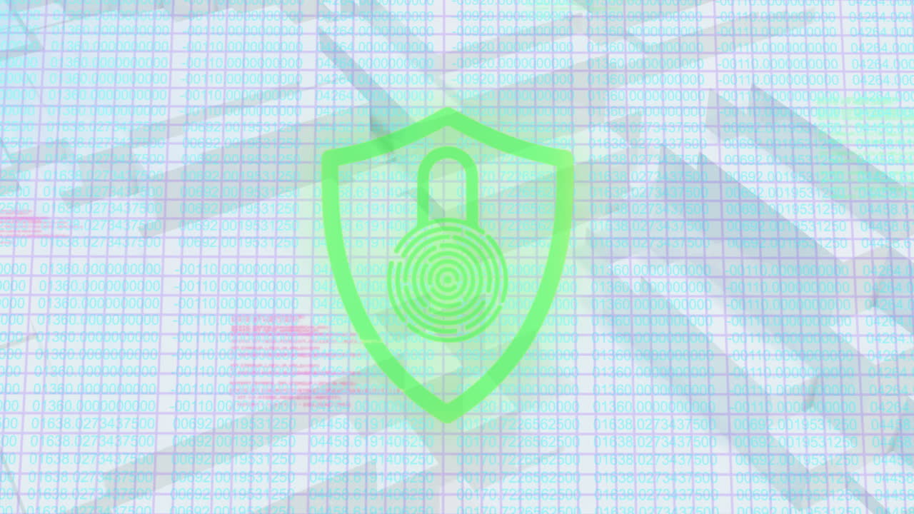 생체인식 락의 애니메이션과 3d 블록에 대한 디지털 데이터 처리