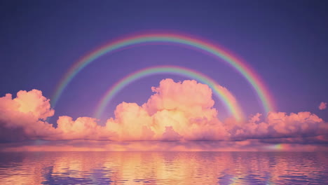 double rainbow over a calm ocean at sunrise/sunset