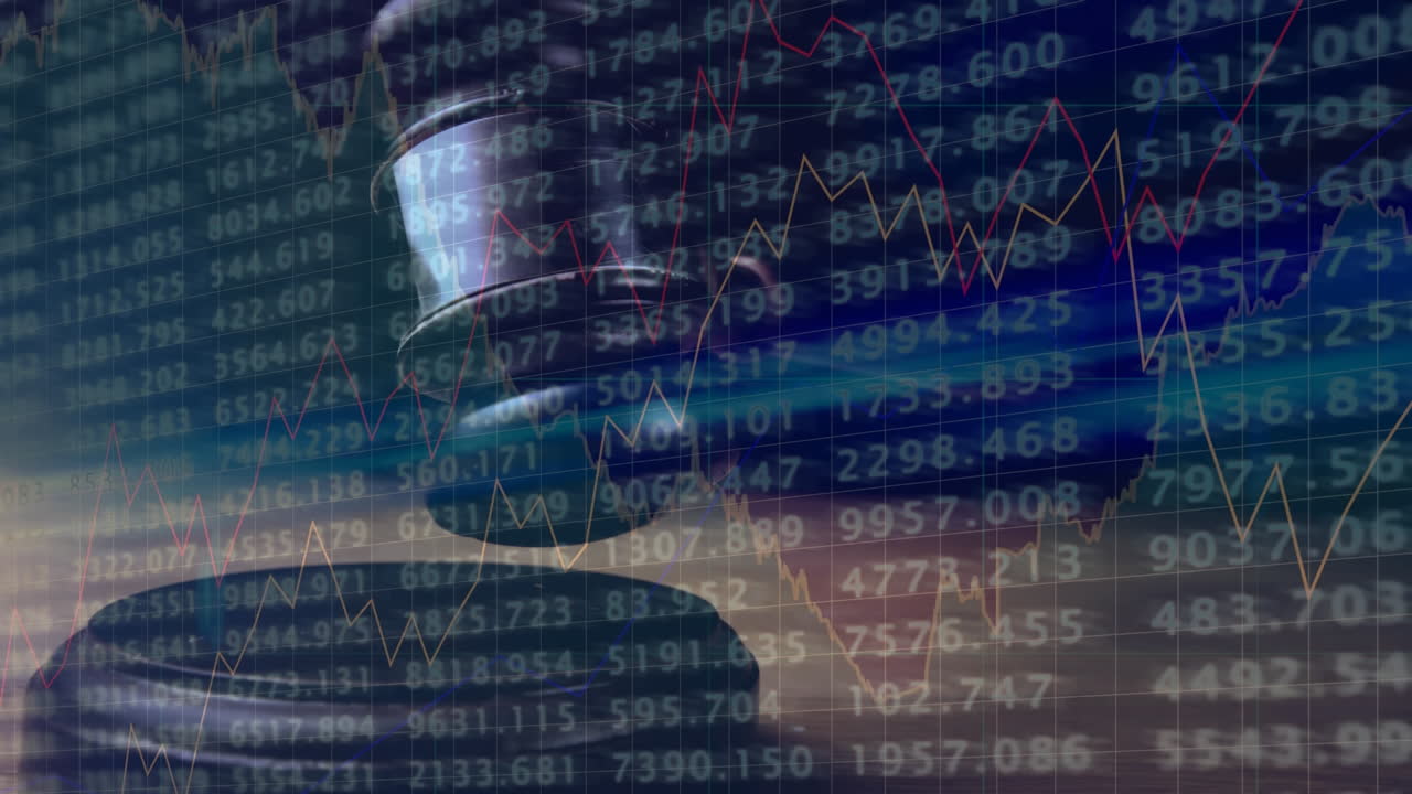 animación de las estadísticas y el procesamiento de datos financieros sobre el martillo del subastador