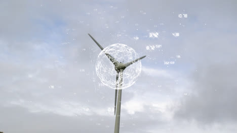 animation of globe and numbers processing over wind turbine