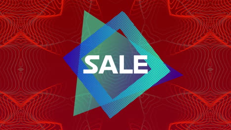 animation of sale text over neon pattern on red background