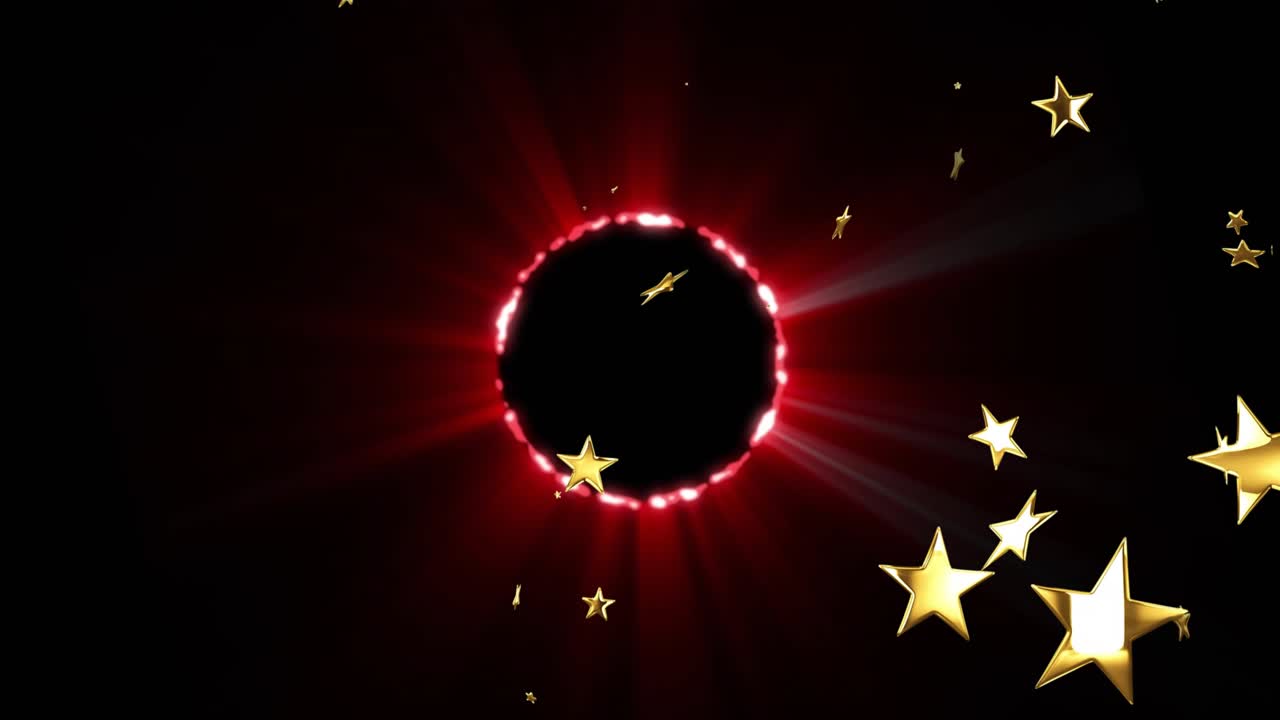 Black void with red ring pulsing and emitting beams, causing teal icons orbiting, visualizing data