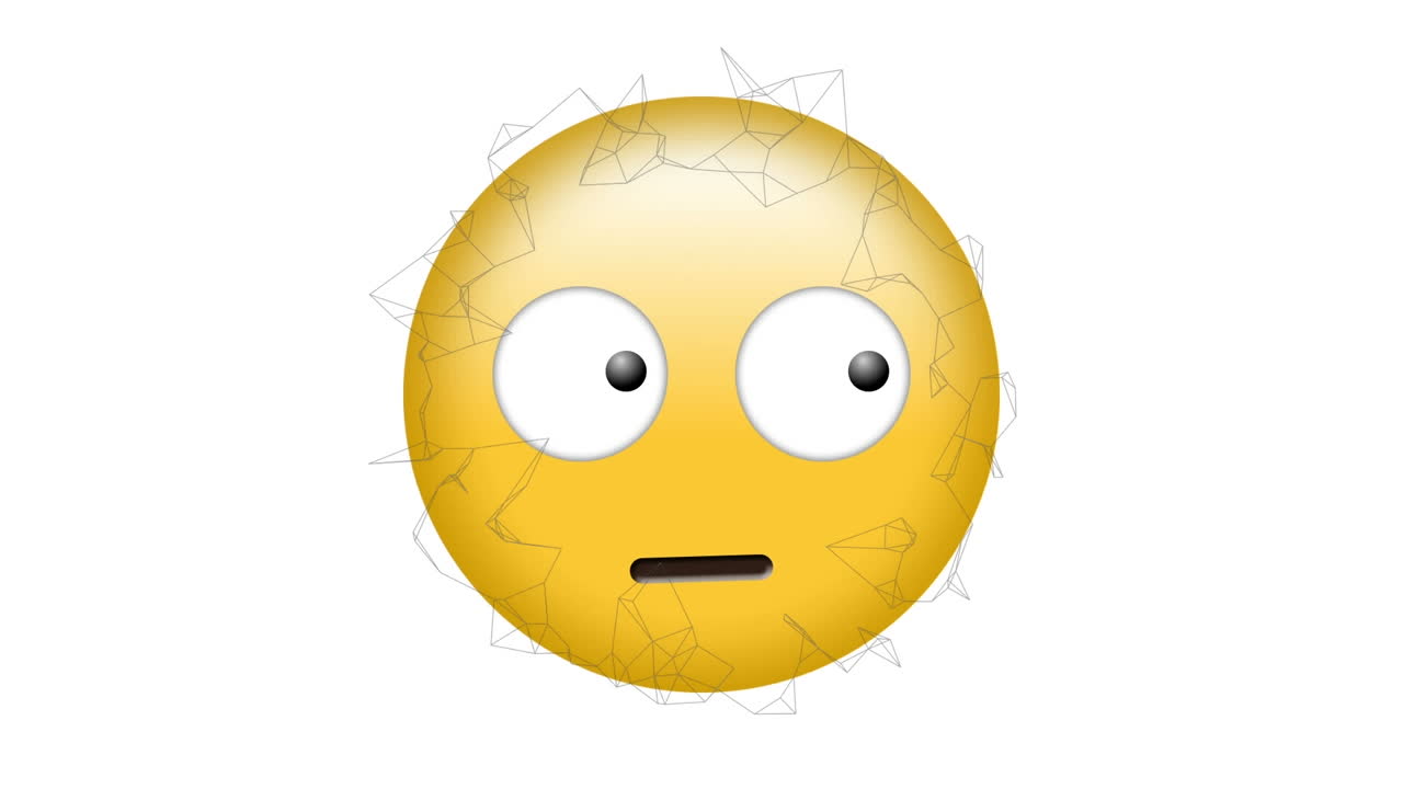 formas geométricas abstractas flotando contra un emoji de cara confusa sobre un fondo blanco