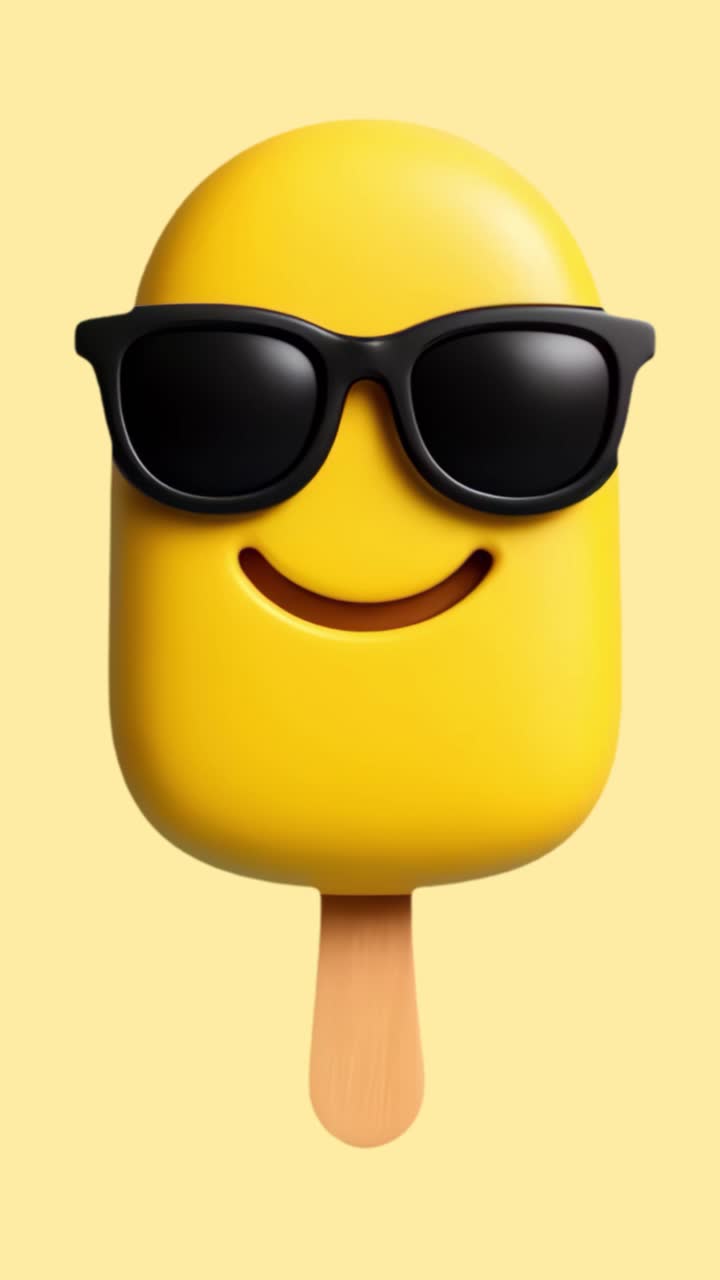 Smiling popsicle wearing sunglasses animation isolated asset, transparent 4K video, alpha channel