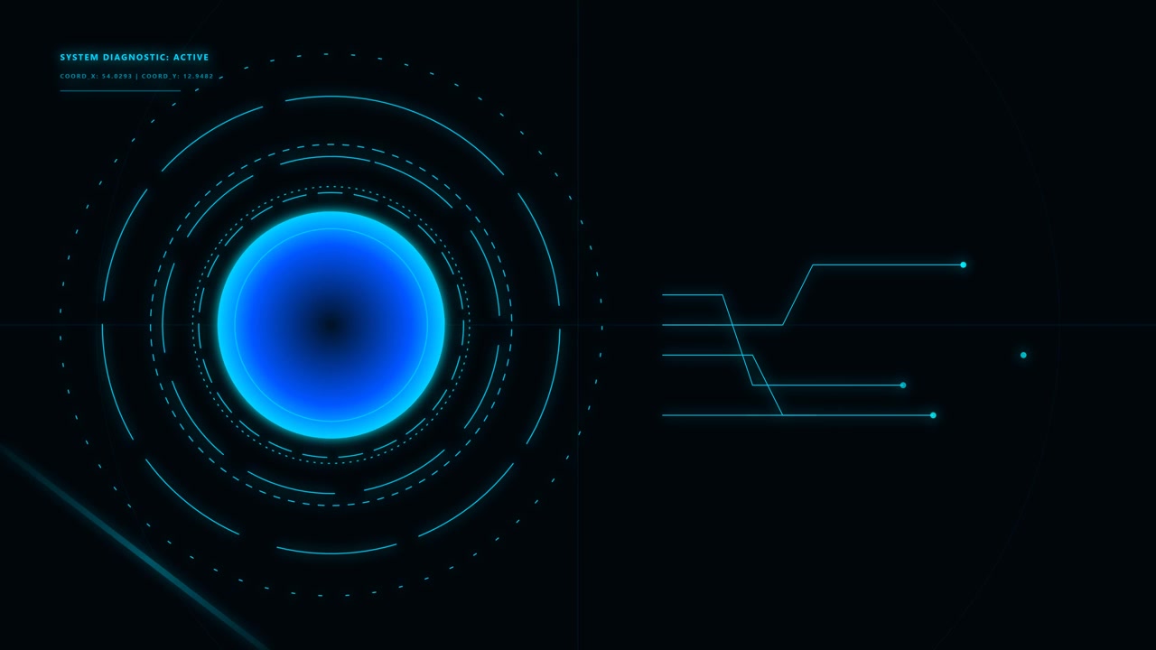 Futuristic Digital Interface with Glowing Blue Core and Data Lines