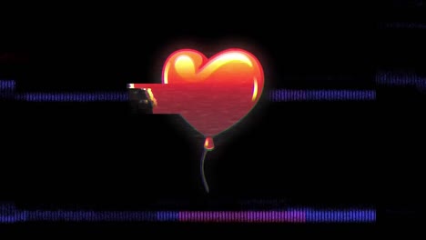 Animation-of-heart-with-glitch-on-black-background