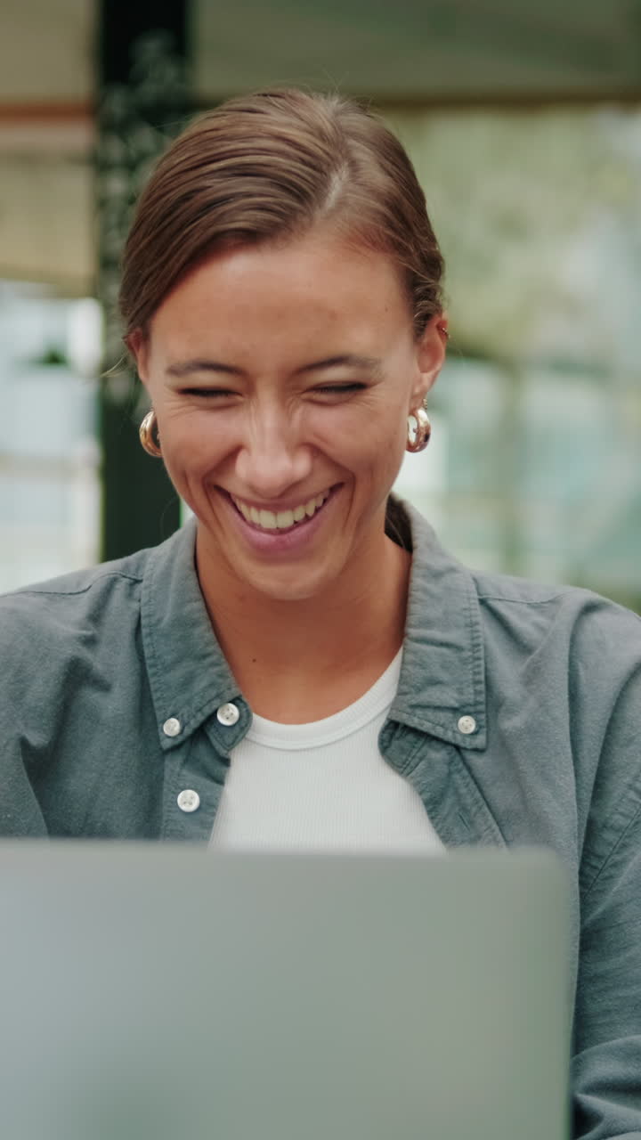 Close up of students, laugh European girl using modern technology, online