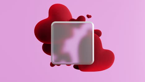 3d rendering of matte square against red hearts