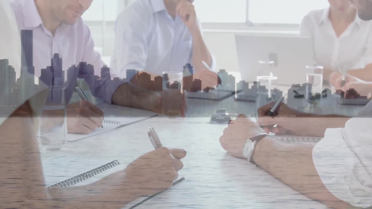 animación de empresarios en una reunión sobre el paisaje urbano