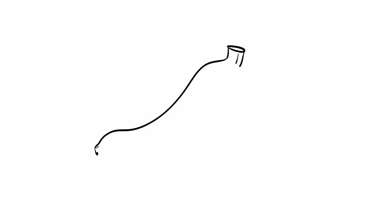 A simple line drawing animation of a banana forming gradually on a white background