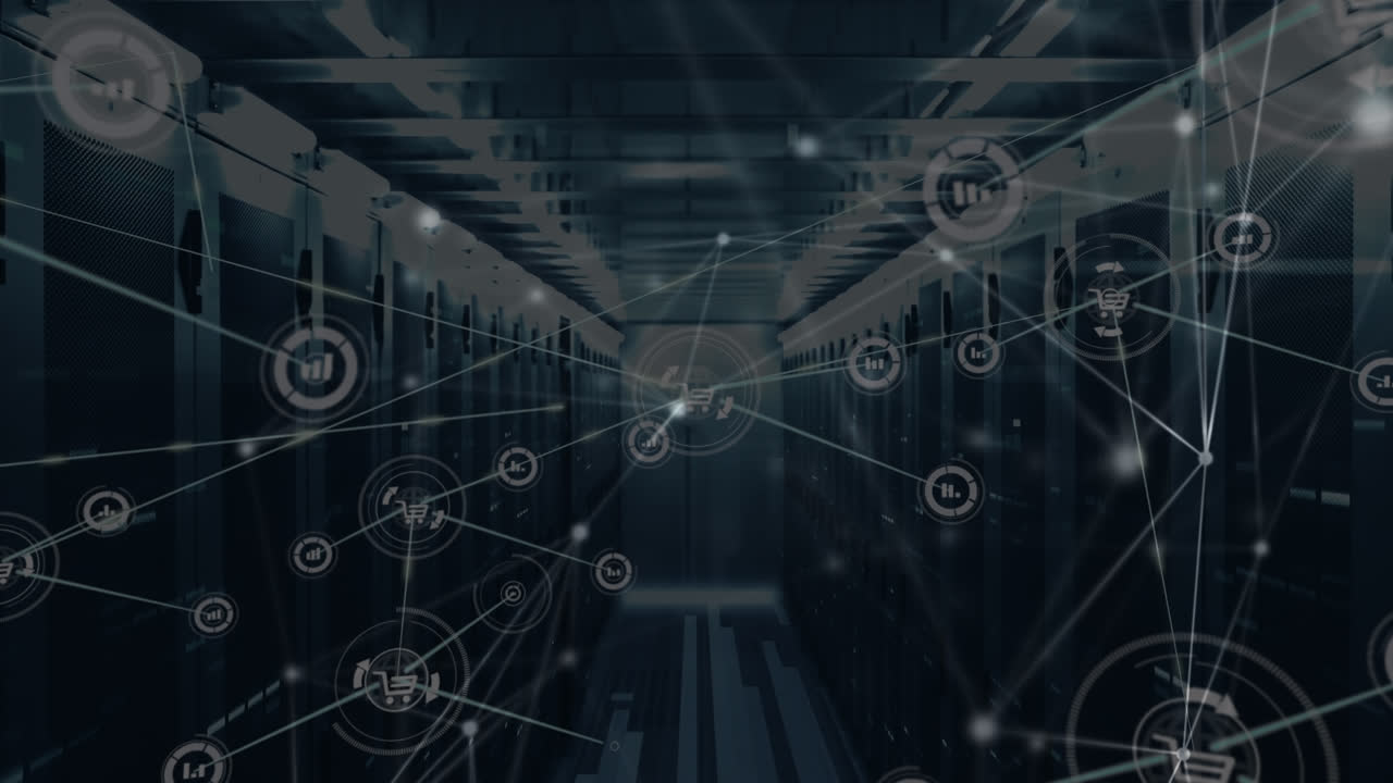 Animation of network of connections over server room
