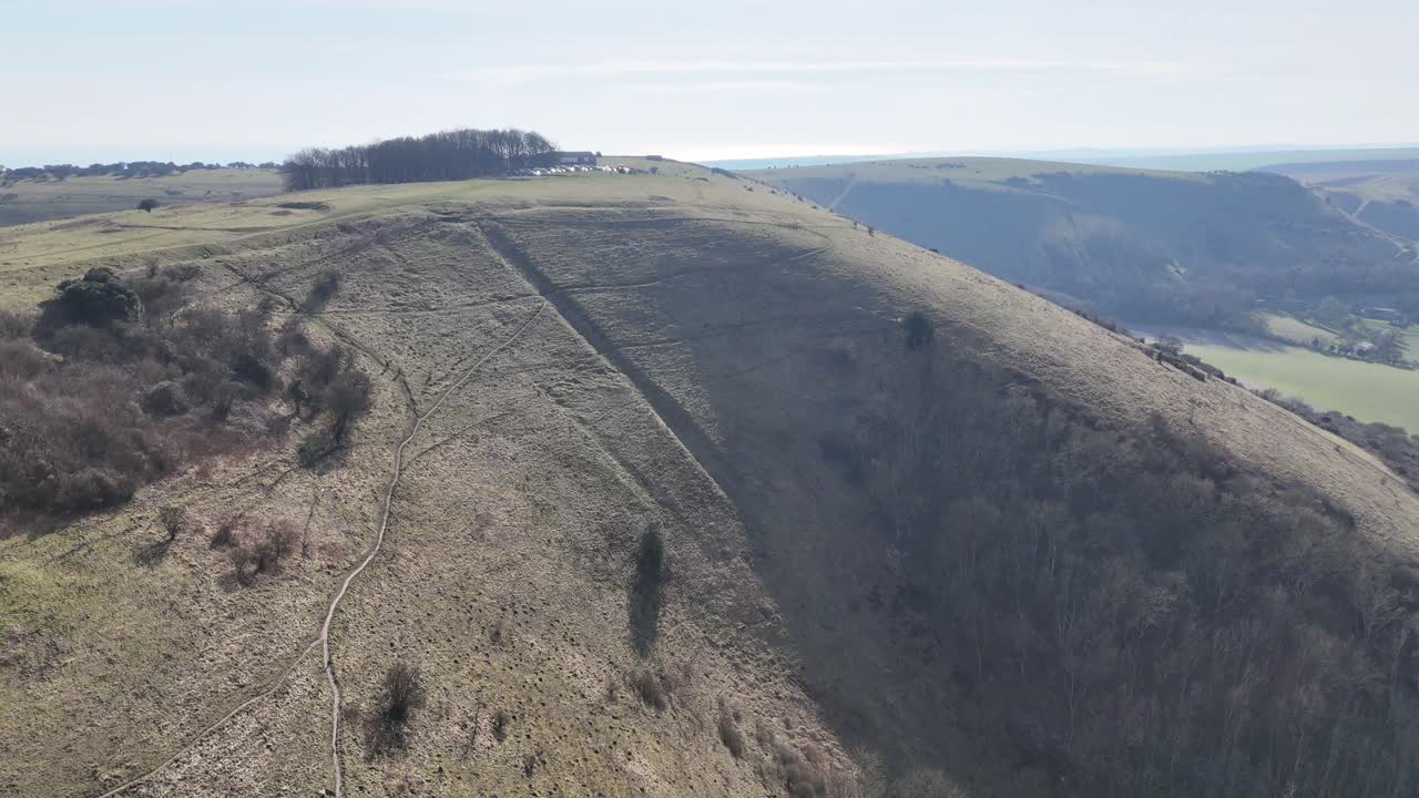 Hiking trail Devils Dyke Sussex UK drone,aerial
