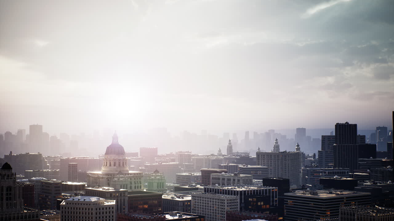 City comes alive at dawn with spectacular morning skyline scene
