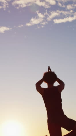 persona con silueta disfruta de una puesta de sol al aire libre, con espacio de copia