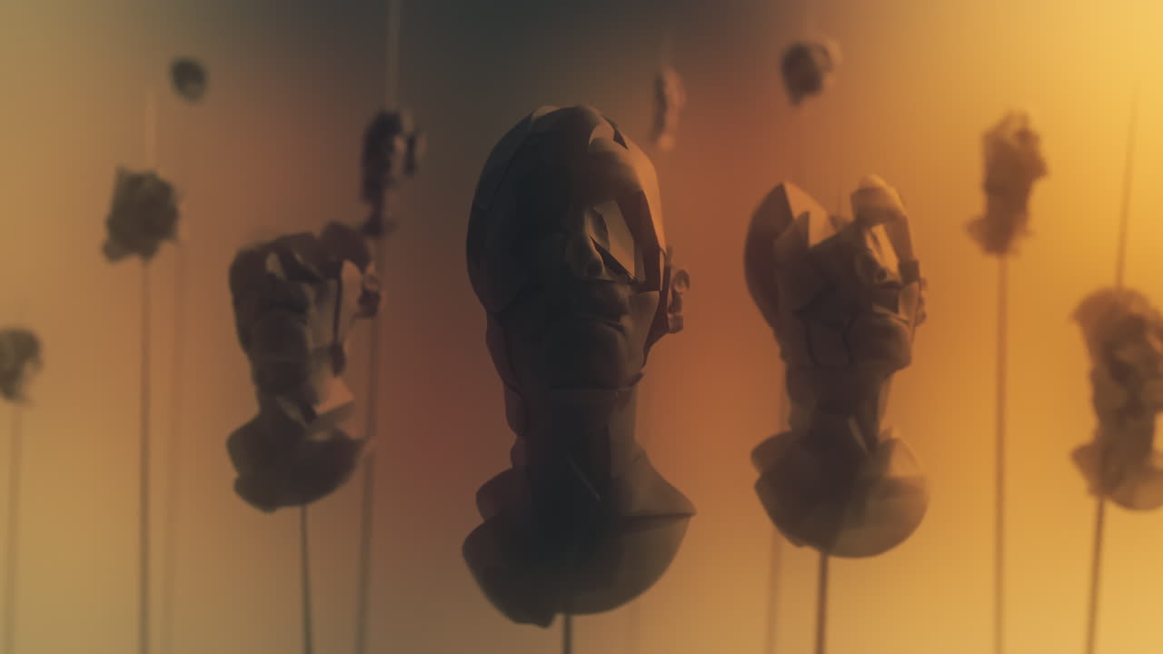 Crushed android heads on spikes on the yellow background