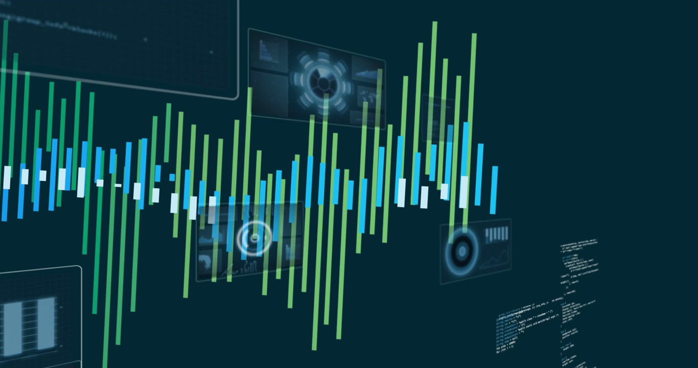 Vertical video: Entering left bar wave oscillating toward center in data space, presenting HUD data