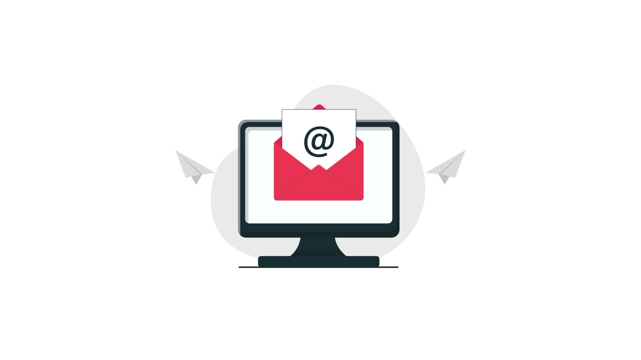 Animazione: Concetto di comunicazione e-mail su schermo di computer