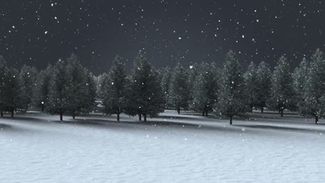 Animation-of-snow-falling-over-fir-trees-and-winter-scenery