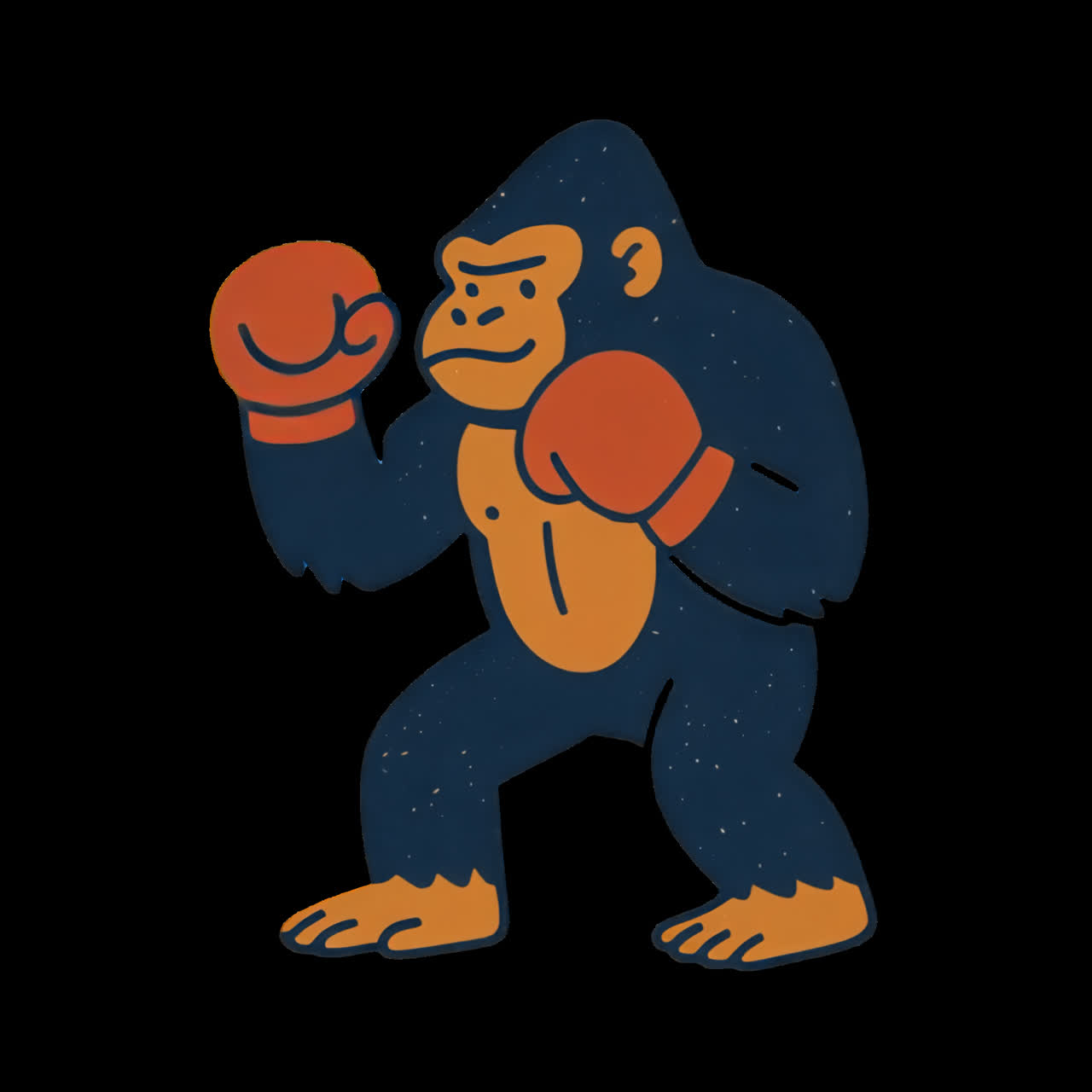 Vintage boxing gorilla illustration animation isolated asset, transparent 4K video, alpha channel