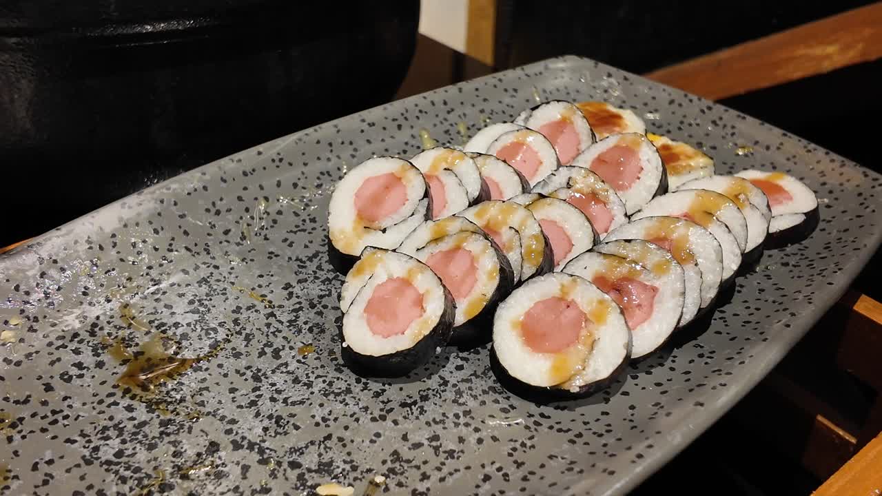 Sliced Sushi Rolls with Sausage