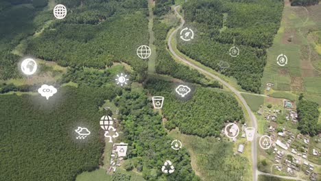 Futuristic-aerial-drone-view-of-the-forest-coverage