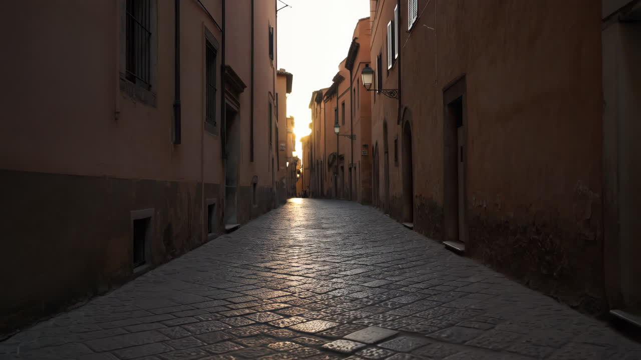 Cobblestone Alleyway at Sunset