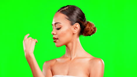 Green-screen,-woman-and-beauty-studio-with-makeup