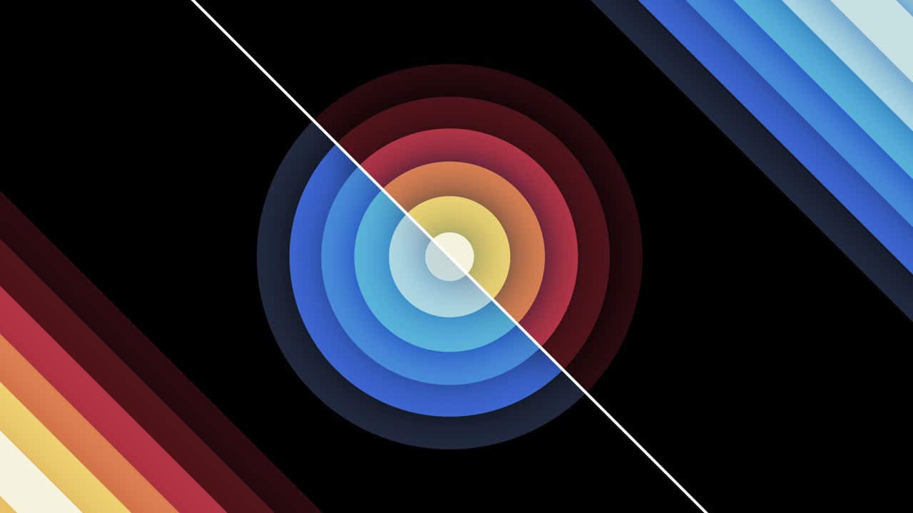 Black background with orange and blue circles in 4k video.
