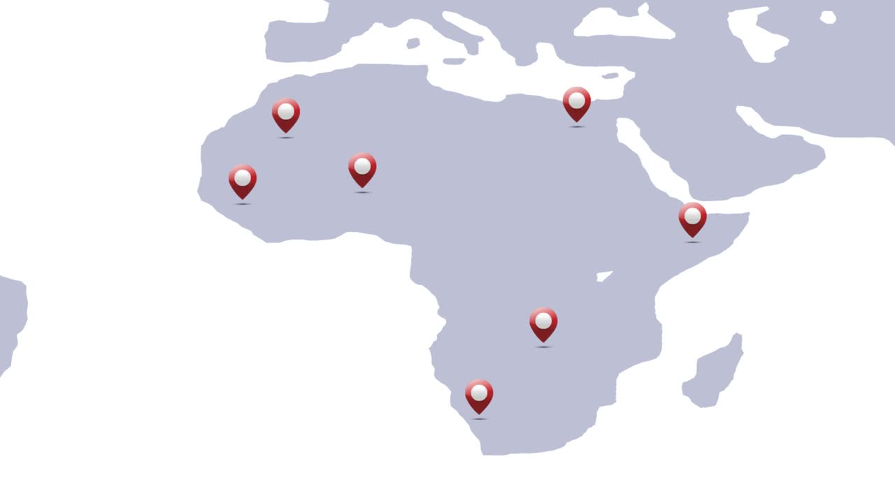 animación de un pin de ubicación que revela en el mapa de áfrica
