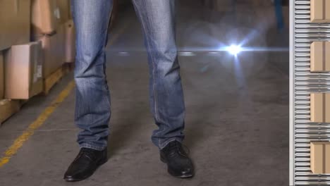 animation of light moving over warehouse and warehouse worker