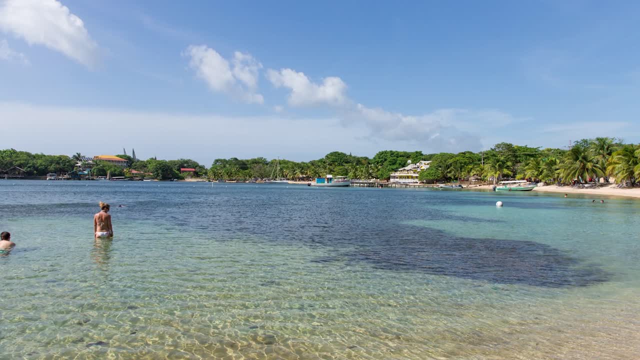 Tropical Island Bay with Boats and Water Activities
